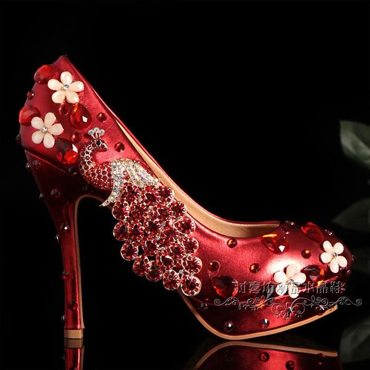 2014 Red Pearls Crystal Beaded Lady Formal Shoes Beaded Bridal Evening ...