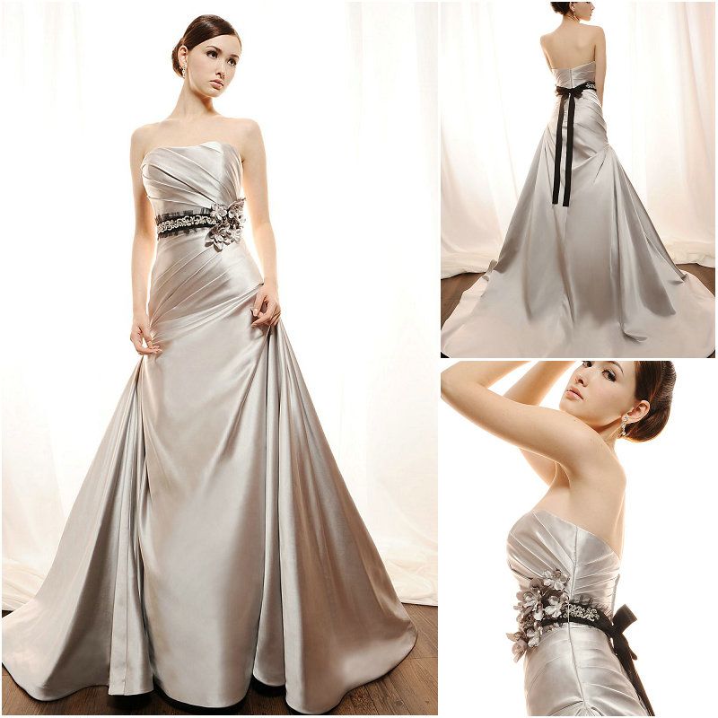 Discount 2014 A Line Charcoal Wedding Dresses Satin