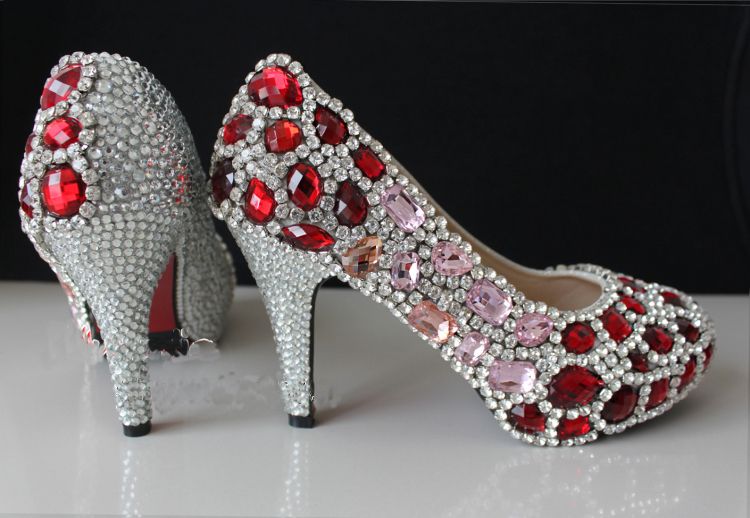 

Free Shipping New Arrival 1" Red Crystal High Heels Bride Wedding Shoes Banquet Rhinestone Nightclub Party Prom Pumps Woman Shoes for Mom
