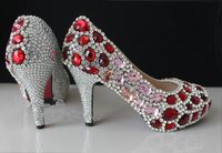 Frete Grátis New Arrival 1 "Red Cristal Sapatos De Salto Alto Sapatos de Casamento Da Noiva Banquete Strass Boate Festa de Bombas de Baile Mulher Sapatos para a Mãe
