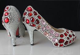 Free Shipping New Arrival 1" Red Crystal High Heels Bride Wedding Shoes Banquet Rhinestone Nightclub Party Prom Pumps Woman Shoes for Mom