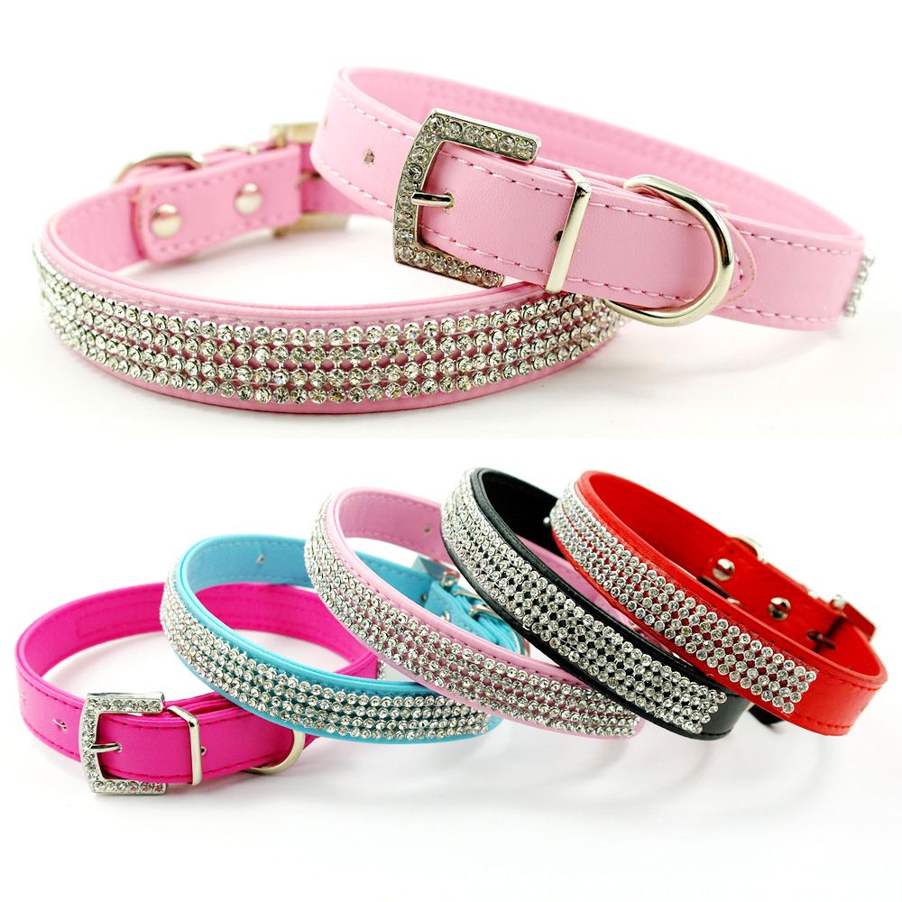 pink leather diamante dog collar