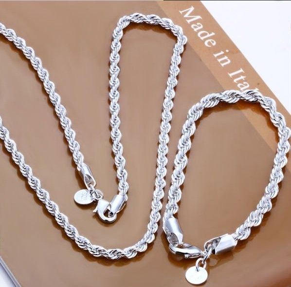 wholesale 925 Sterling Silver jewelry,925 necklace +bracelet jewelry set, Free Shipping, S051