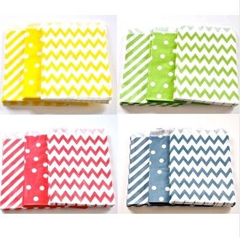 Wholesale - Free shipping Colorful paper bags Chevron/Striped/Dots/Mod Favor Bags, Bitty bag, Party Food Paper Bag 5"x7" 56 colors tableware
