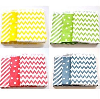 Atacado - Frete Grátis Colorido Sacos de Papel Chevron / Striped / Dots / Mod Favor Sacos, Bitty Bag, Festa Food Papel Bag 5 "X7" 56 Cores Talheres