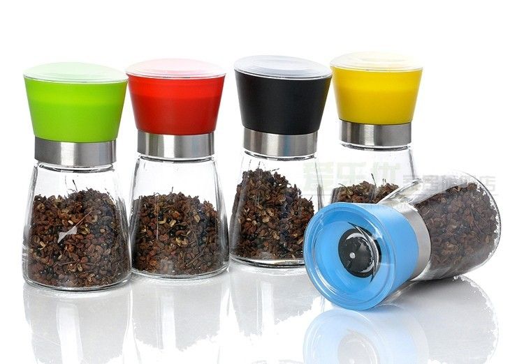 Pepper Salt Grinder Glass Cruet Mill Spice Jar Ceramic Core From