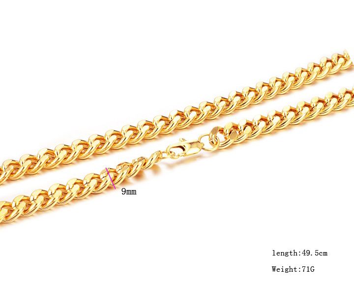 24k goud gevulde ketting lengte: 49,5 cm, breedte: 9 mm, gewicht: 71 g