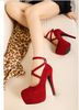 Escarpins Sexy pour femmes d'été Vintage rouge/noir plate-forme de troupeau mode à lanières talons hauts chaussures de fête