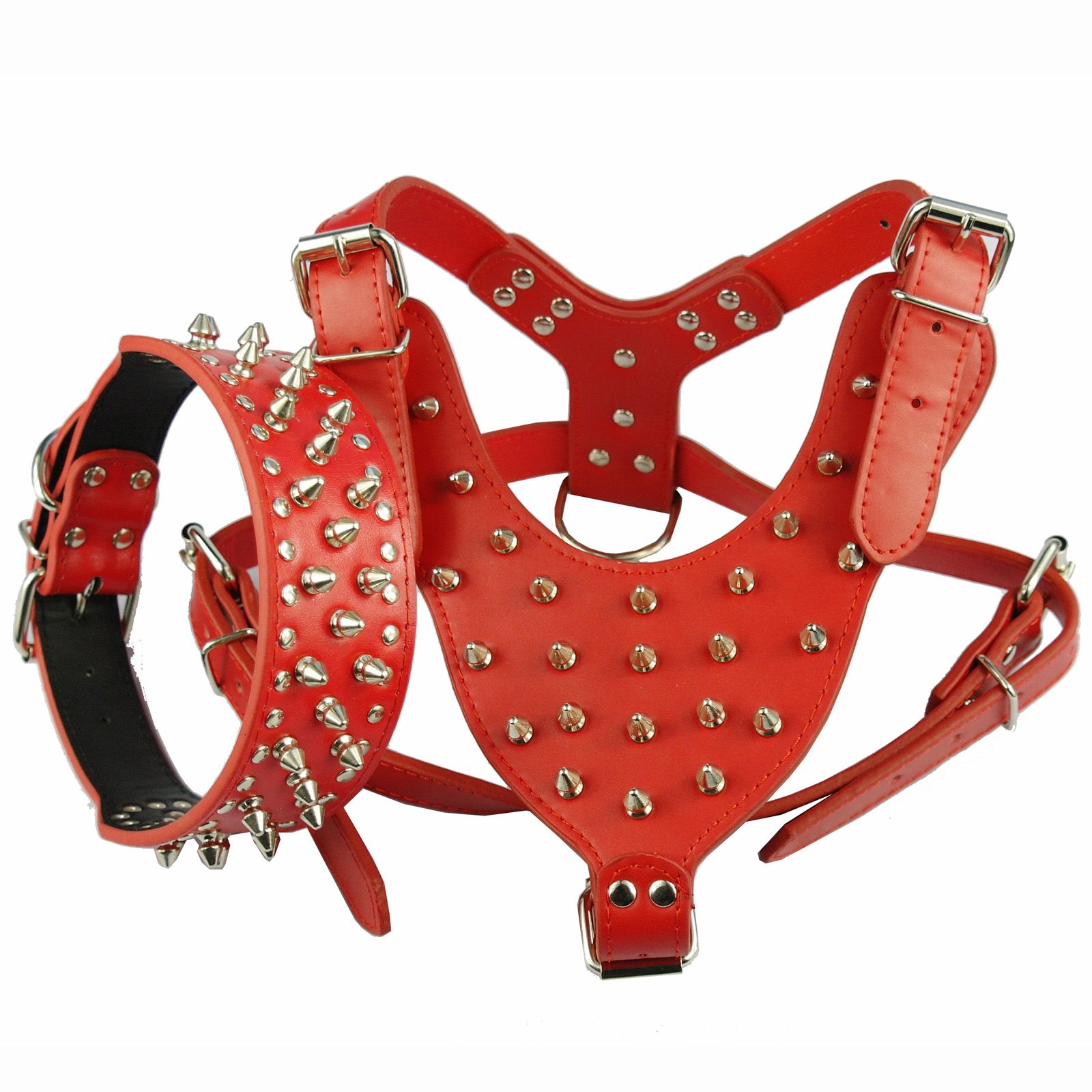 Brand New Spiked Studded Leather Dog Harness&Collars Set for Pitbull Mastiff for M L Dogs