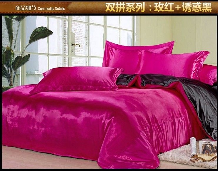 Black And Hot Pink Silk Satin Bedding Comforter Set King 