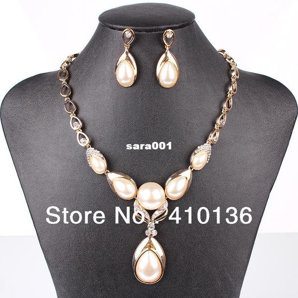 

pn12589 classic imitated pearl jewelry sets clear crystal gold/silver plated good quality bridal jewelry wedding jewelry sets, Black