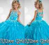 Kızlar için mavi Pageant Elbise Uzun Uzunlukta Küçük Kızlar Pageant Elbiseler Balo Çiçek Kız Elbise Düğün Cupcake Elbiseler