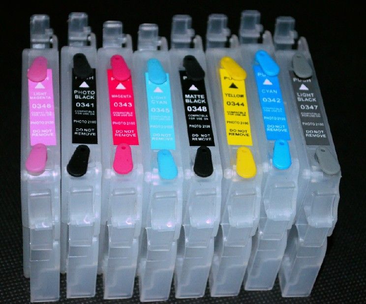 4 sets/Lot, DIY empty Refillable ink cartridge for Epson Photo 2100|2200 Printer,T0341-T0348 CISS