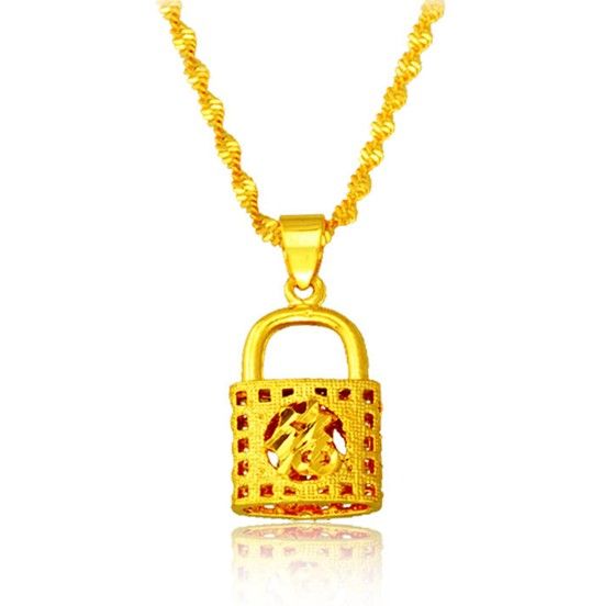 24k gold-plated lock pendant Necklace, designer fashion 2016 new chains maxi necklaces for women,collier jewelry