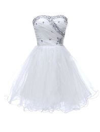 New Charming A-Line Strapless Knee-Length Beaded lace-up Organza Bridesmaid Dress Evening Cocktail Dress