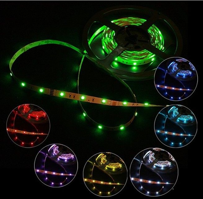 70M 5050 SMD RGB LED Strip Lights Flexible 300LEDs 5M / roll non étanche DC 12V + 24 Key Controller Accueil éclairage intérieur de Noël Via DHL