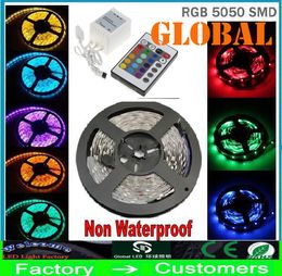 70M 5050 SMD RGB LED Strip Lights Flexible 300LEDs 5M/roll non waterproof DC 12V +24 Key Controller Home indoor Christmas lighting Via DHL