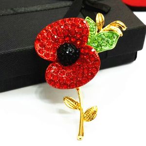 100% de alta qualidade tom dourado cristais vermelhos broches de papoula de moda britânica para o uk de remessa do dia real da legião britânica Flor Poppy