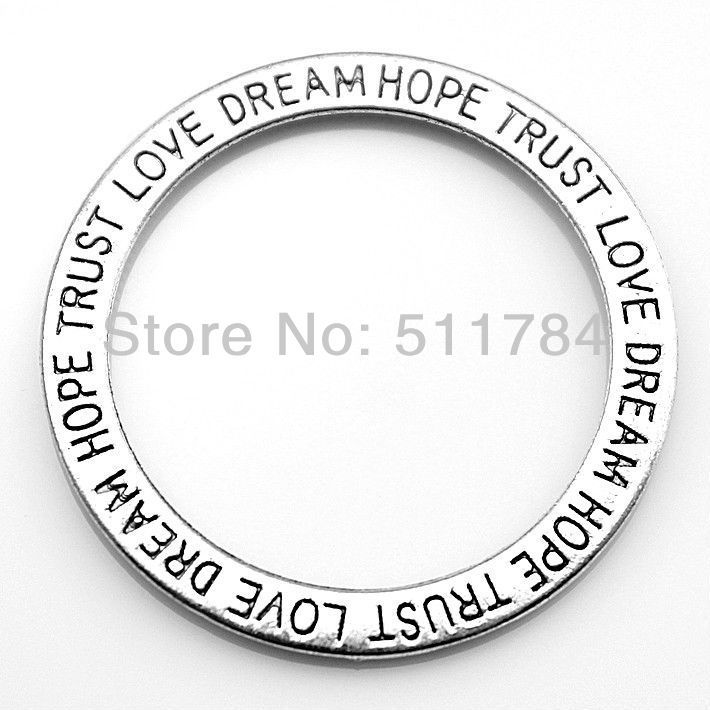 60pcs /ロット35mm 2色メッセージ "Love Dream Hope Trust"サークルチャーム