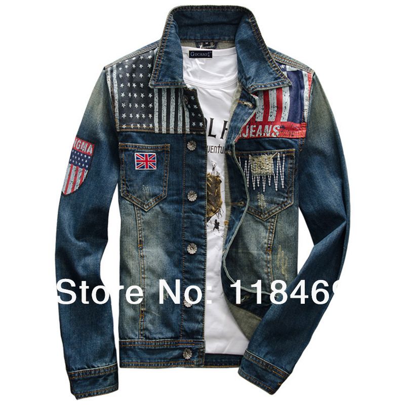 Hot Sales!American Flag Jeans Jacket Men/Mens Designer Jeans Jacket ...