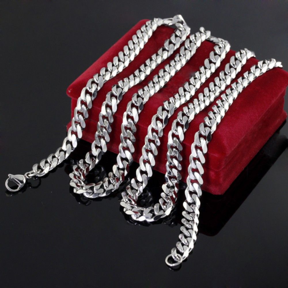 20-40 pouces Silver Tone 8mm Curb Link Collier en acier inoxydable poli Bijoux de mode pour hommes 24 ''