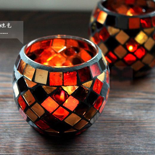 Mosaic Handicraft Glass Candle Holder Color Tea Light Candlestick