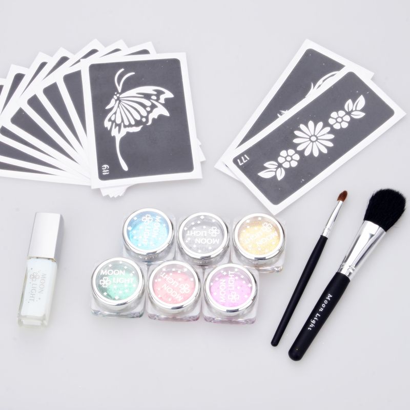 Kit da tatuaggio glitter di tatuaggi temporanei a i in polvere con cuscinetto colla stencil Supply4691741