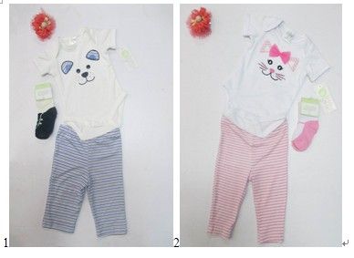 short sleeve 3 pcs set Infant Rompers pant socks pajamas Toddler romper 12 sets/lot-image-57978856