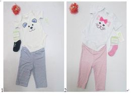 short sleeve 3 pcs set Infant Rompers pant socks pajamas Toddler romper 12 sets/lot