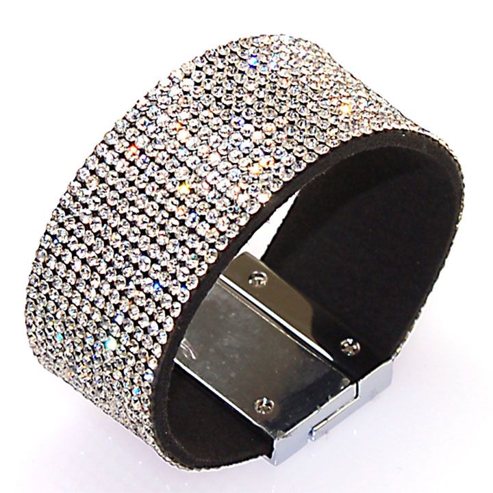 Bracelet enveloppant magnétique en cristal complet Bracelet en strass Bling Bracelet fermoir magnétique enveloppant