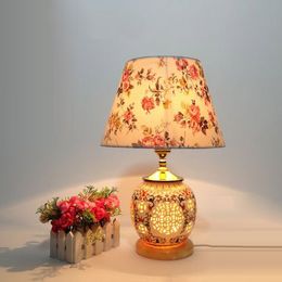 Chinese Classical Ceramic Bedroom Beside Table Light Creative Country Rustic Hotel Table Lamp Marble Base Study Room Desk lamp