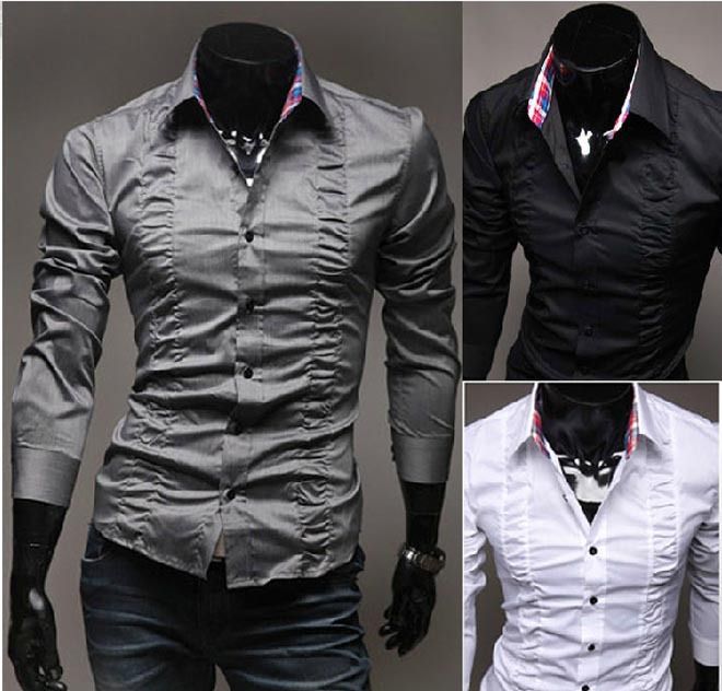 2019 mc035 mens shirts palace chest folds fit stylish dress long shirt folds reference