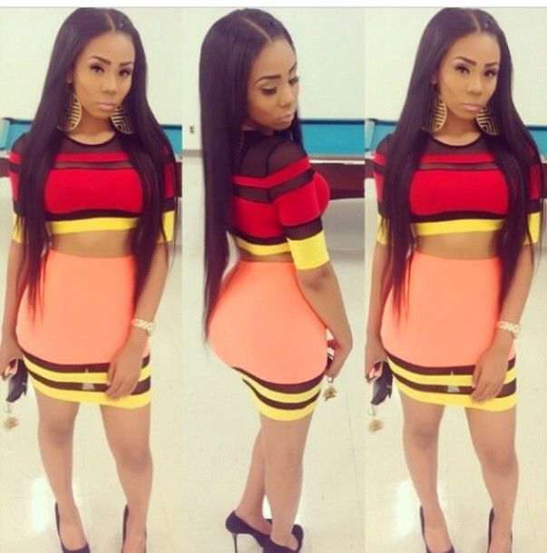 Crazy Sexy Women Neon Light Color Block 