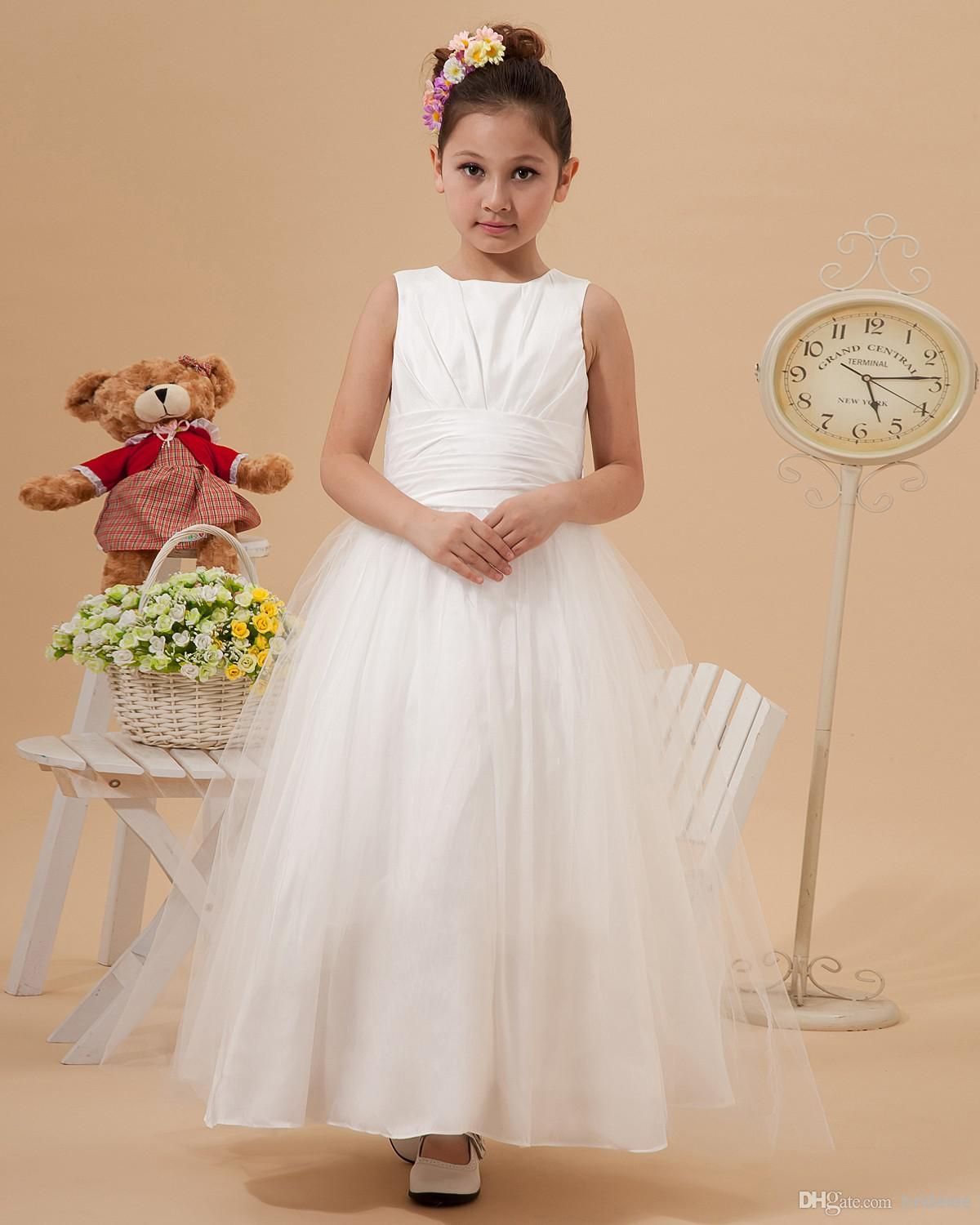Cheap White Tulle Wedding Flower Girl Dresses Jewel Under 60 A Line