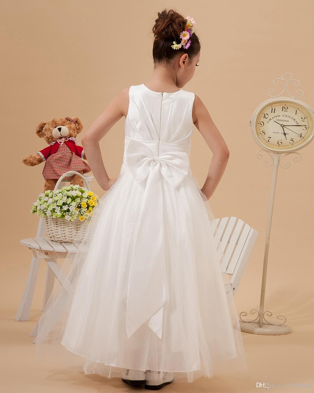 Cheap White Tulle Wedding Flower Girl Dresses Jewel Under 60 A Line