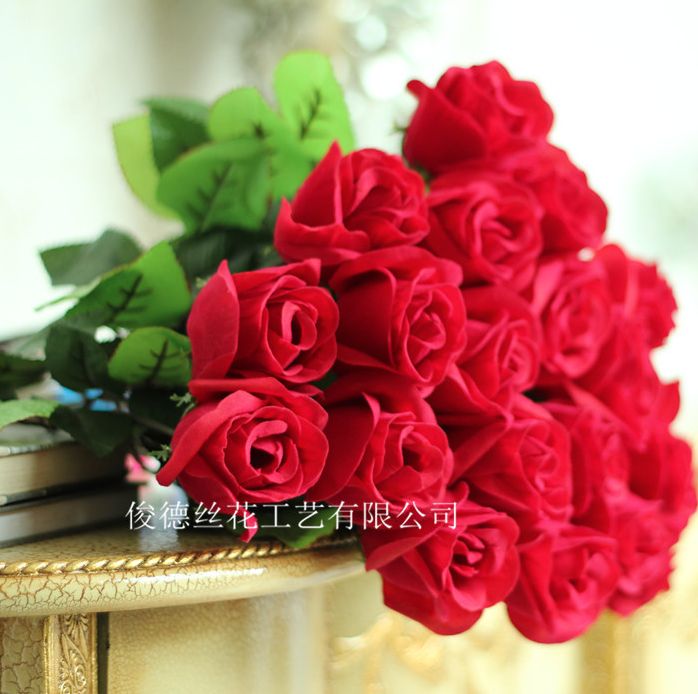 

Single red velvet rose artificial flowers wholesale lover