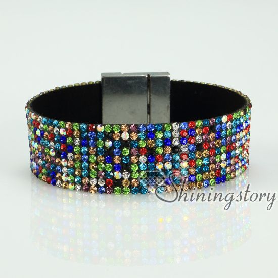 Blingbling glänzenden Kristall Strass magnetischen Schnalle Wrap Slake Armbänder Multi Leder Lederarmband Mode Lederarmband Schmuck