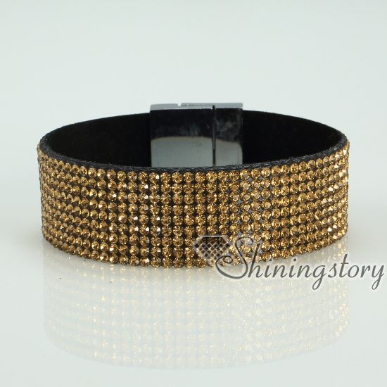 Blingbling glänzenden Kristall Strass magnetischen Schnalle Wrap Slake Armbänder Multi Leder Lederarmband Mode Lederarmband Schmuck