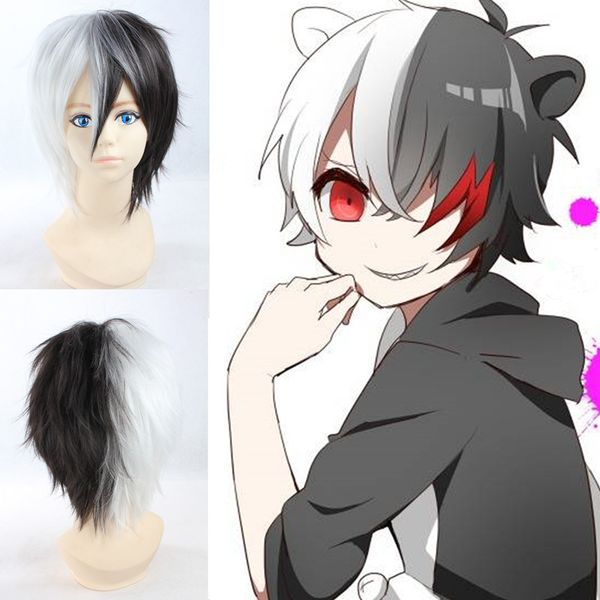 New Short Layered Danganronpa Monokuma Black White Mixed Anime