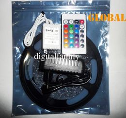 Cheap 5M RGB Led Strip Light 3528 SMD Flexible Waterproof 300 LEDs + 24 Keys IR Remote + 2A EU US Plug Power Supply Indoor Outdoor Lighting