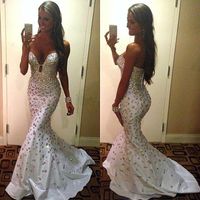 Prom Dress White Ivory Sweetheart Mermaid Satin Crystal Even...