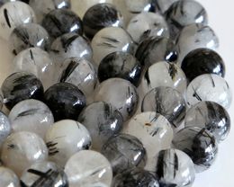 Wholesale Natural Genuine Black Tourmaline Rutilated Needle Quartz Round Loose Stone Beads 3-18mm DIY Necklaces or Bracelets 16" 02830