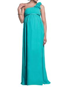 Sheath/Column One-Shoulder With Hand Made Flower Floor-length Chiffon Maternity Bridesmaid/ Wedding Party Dress