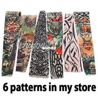 6pcs/lot Nylon Stretchy Fake Temporary Tattoo Sleeves Fashion Art Arm Stockings Free Shipping