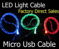 Wholesale 1M FT Visible LED Light Micro USB Sync Data Connector Cable Charger For Samsung Galaxy S3 S4 HTC Blackberry Nokia Charging Adapter