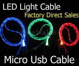 1M 3FT 가시 LED 빛 마이크로 USB 동기화 데이터 커넥터 삼성 전자 갤럭시 S3 S4 HTC 블랙 베리 노키아 충전 어댑터 케이블 충전기