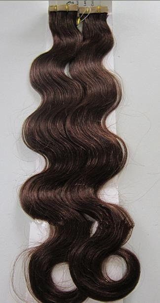 공장 최저 가격, 처녀 브라질 인간의 머리카락 테이프, 4 # 중간 갈색 갈색 2.5g / pcs 40pcs / 팩, 100g / 팩 물결 모양의 헤어 테이프 확장