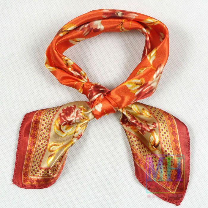 2013 Orange Satin Small Square Silk Scarves/Kerchief For Women,Hot Sale