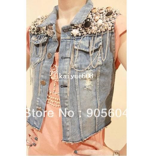 2019 Hot Selling!Fashion Womens Sequin Bead Chain Denim Sleeveless