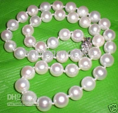 18inches 9-9.5mm Akoya Natural White Pearls Halsband 925 Silver
